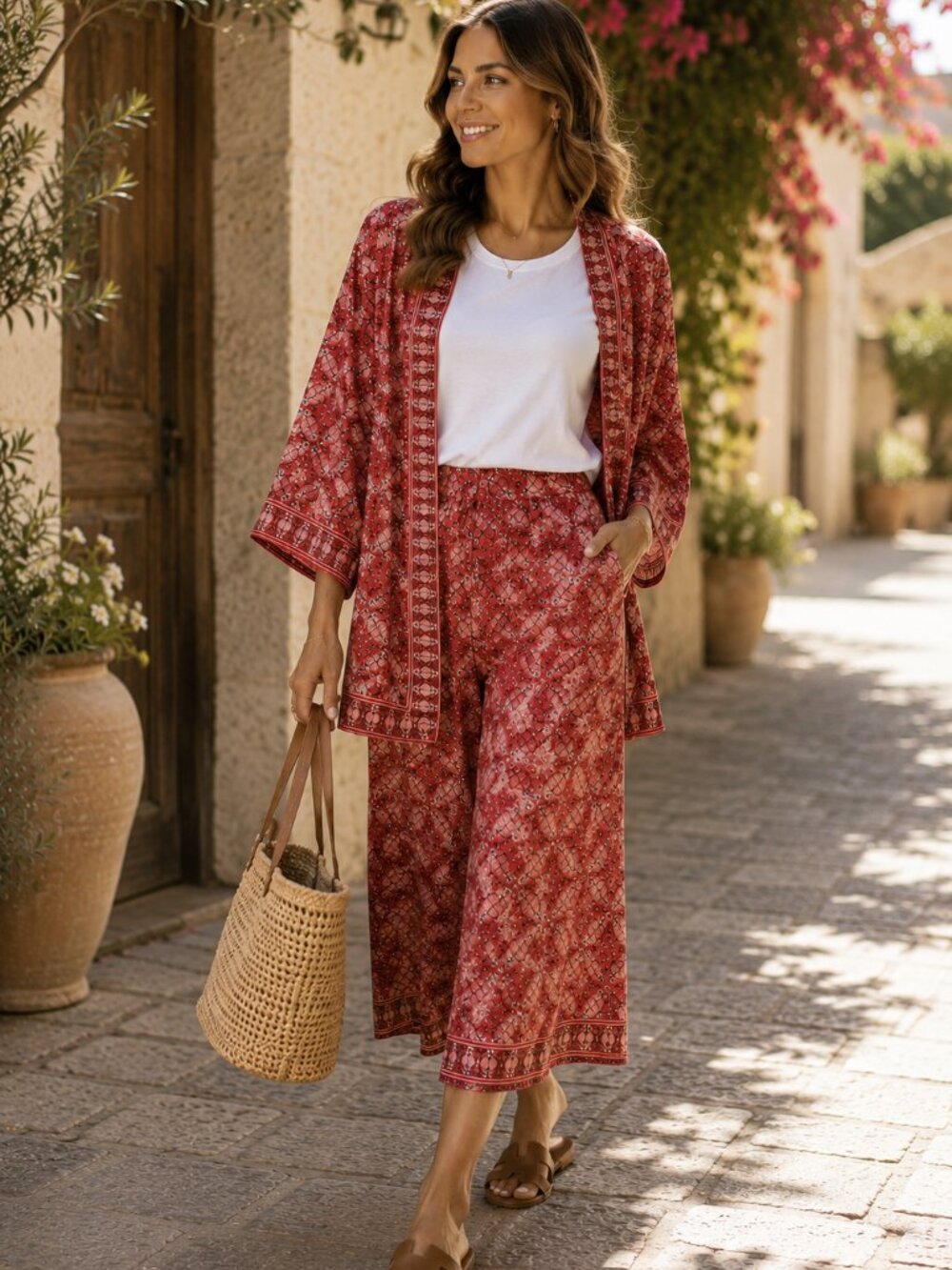 Max Studio Red Floral Geometric Two-Piece Set